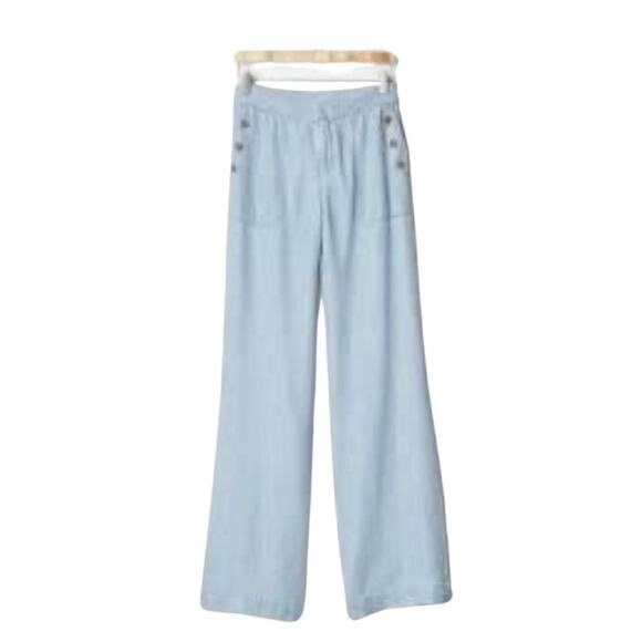 Gap Tencel® Wide Leg Sailor Pants Bleached Chambray 02 R - Picture 2 of 10